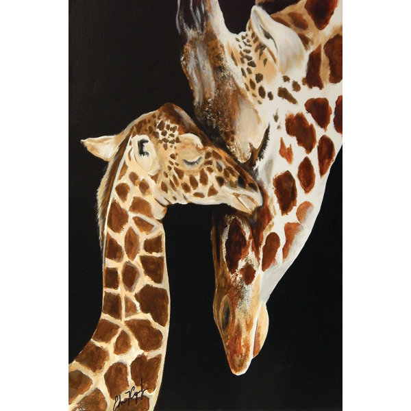 World Menagerie 'Giraffes First Kiss' Painting Print on Wrapped Canvas